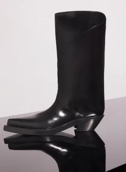 MUGLER black shiny leather santiag boots