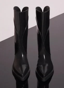MUGLER black shiny leather santiag boots
