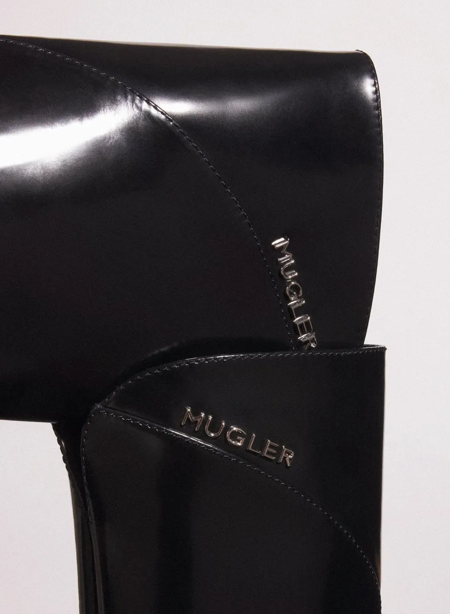 MUGLER black shiny leather santiag boots