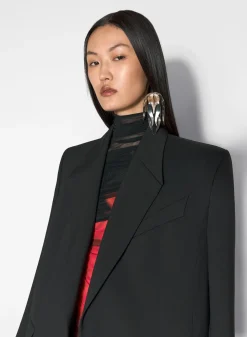 Women MUGLER black single-breasted wool coat