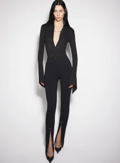 Women MUGLER black spiky satin collar bodysuit