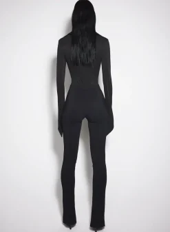 Women MUGLER black spiky satin collar bodysuit