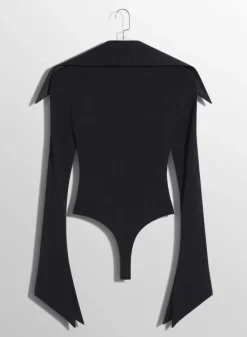 Women MUGLER black spiky satin collar bodysuit