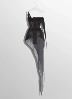 Women MUGLER black spiky sheer corset dress