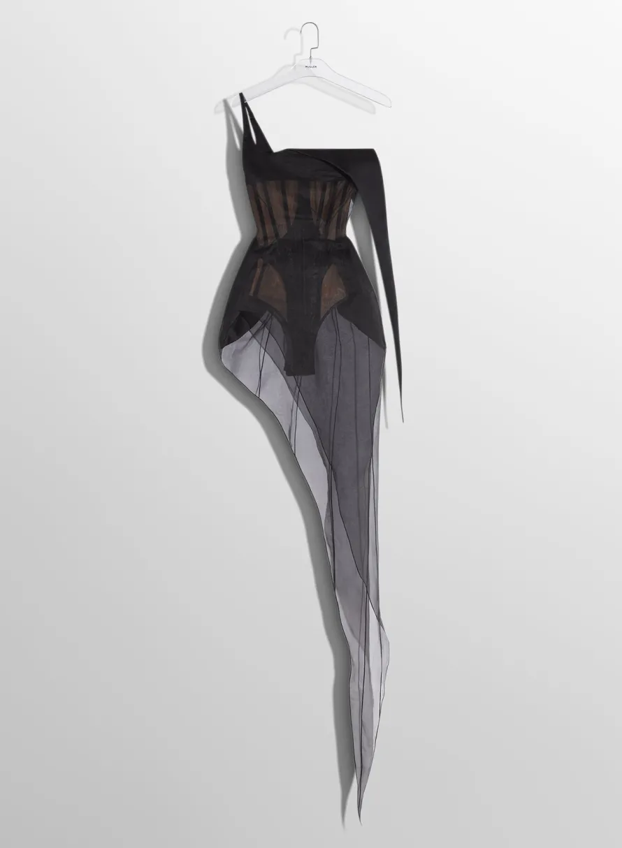 Women MUGLER black spiky sheer corset dress