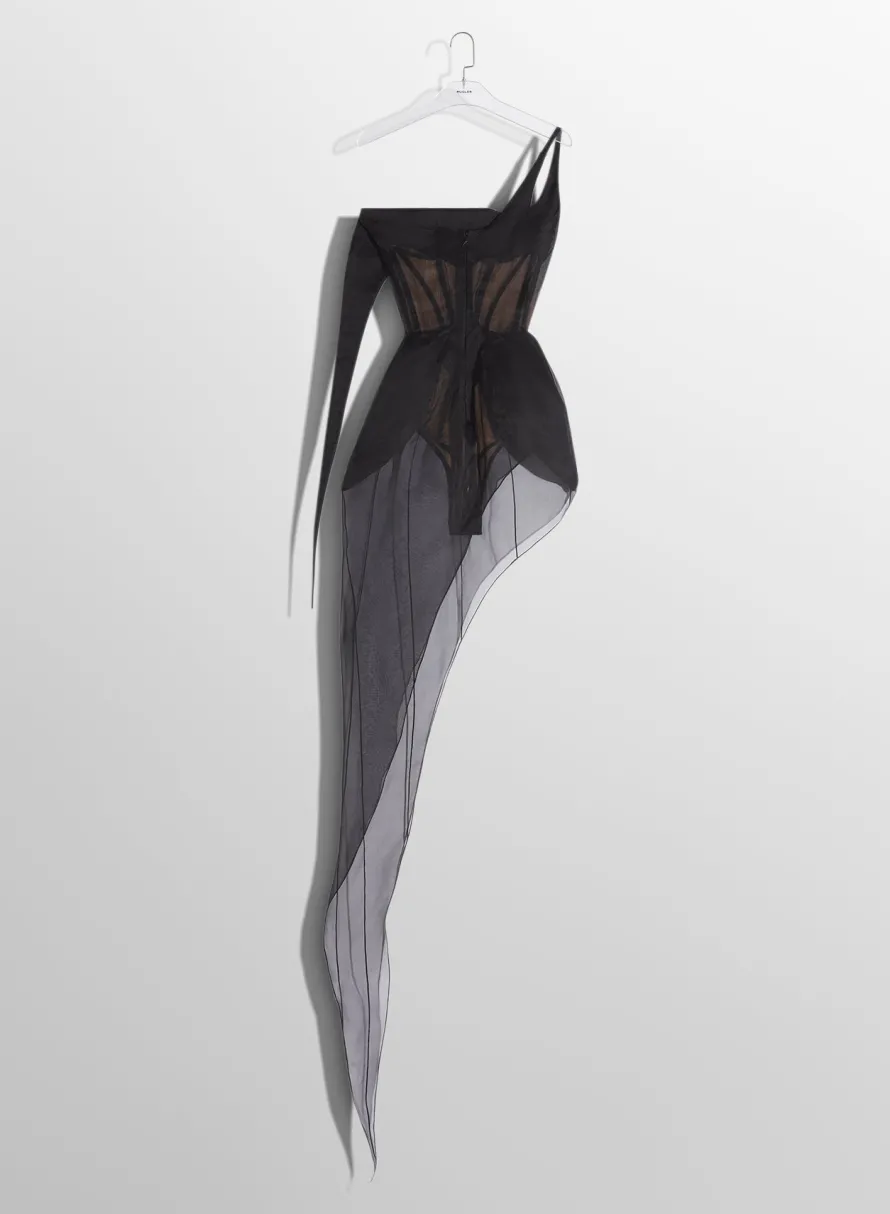Women MUGLER black spiky sheer corset dress