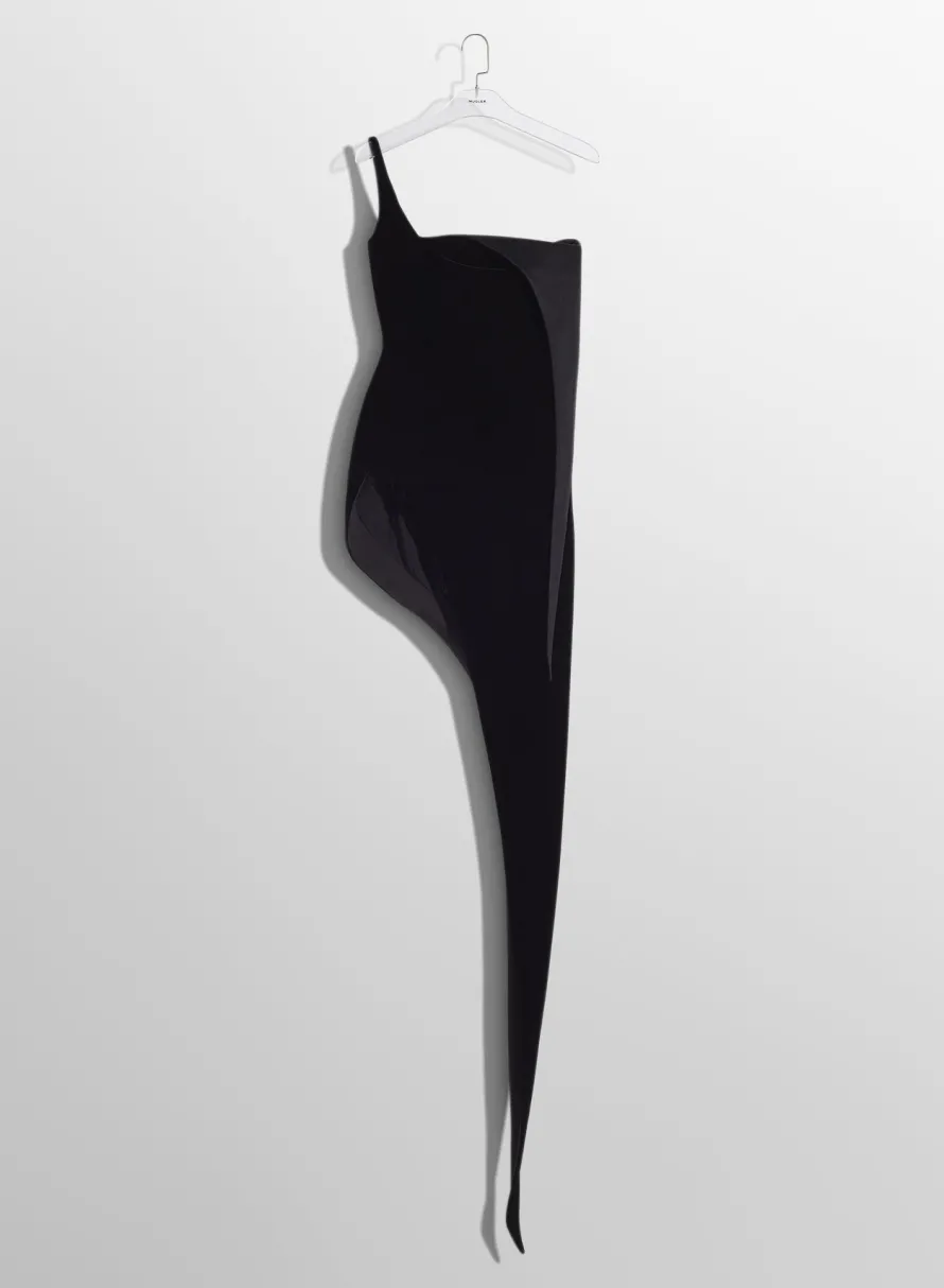 Women MUGLER black spiky velvet corset dress