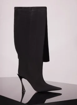 MUGLER black suede fang 95 garter boots