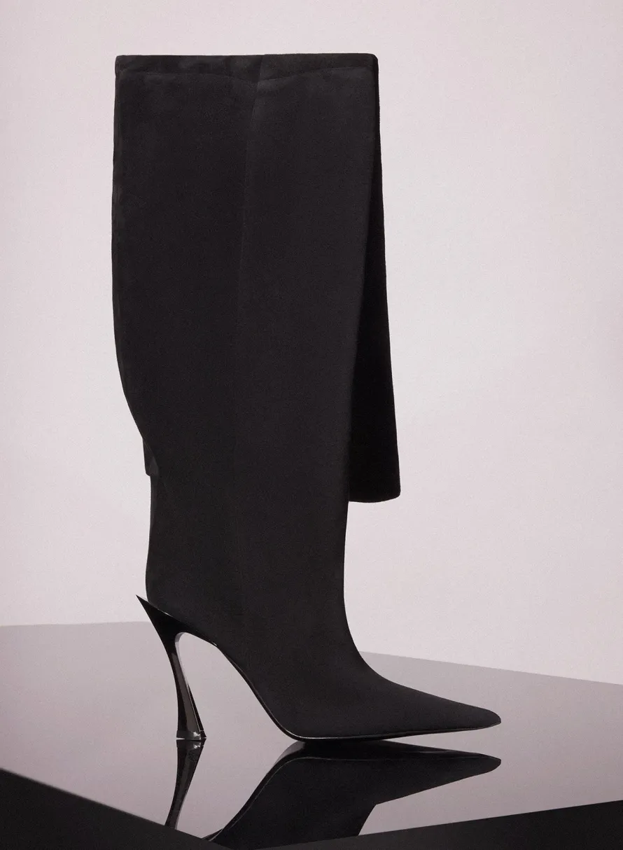 MUGLER black suede fang 95 garter boots