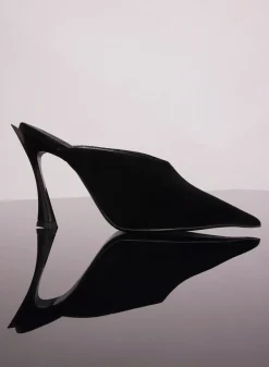MUGLER black suede fang 95 mules