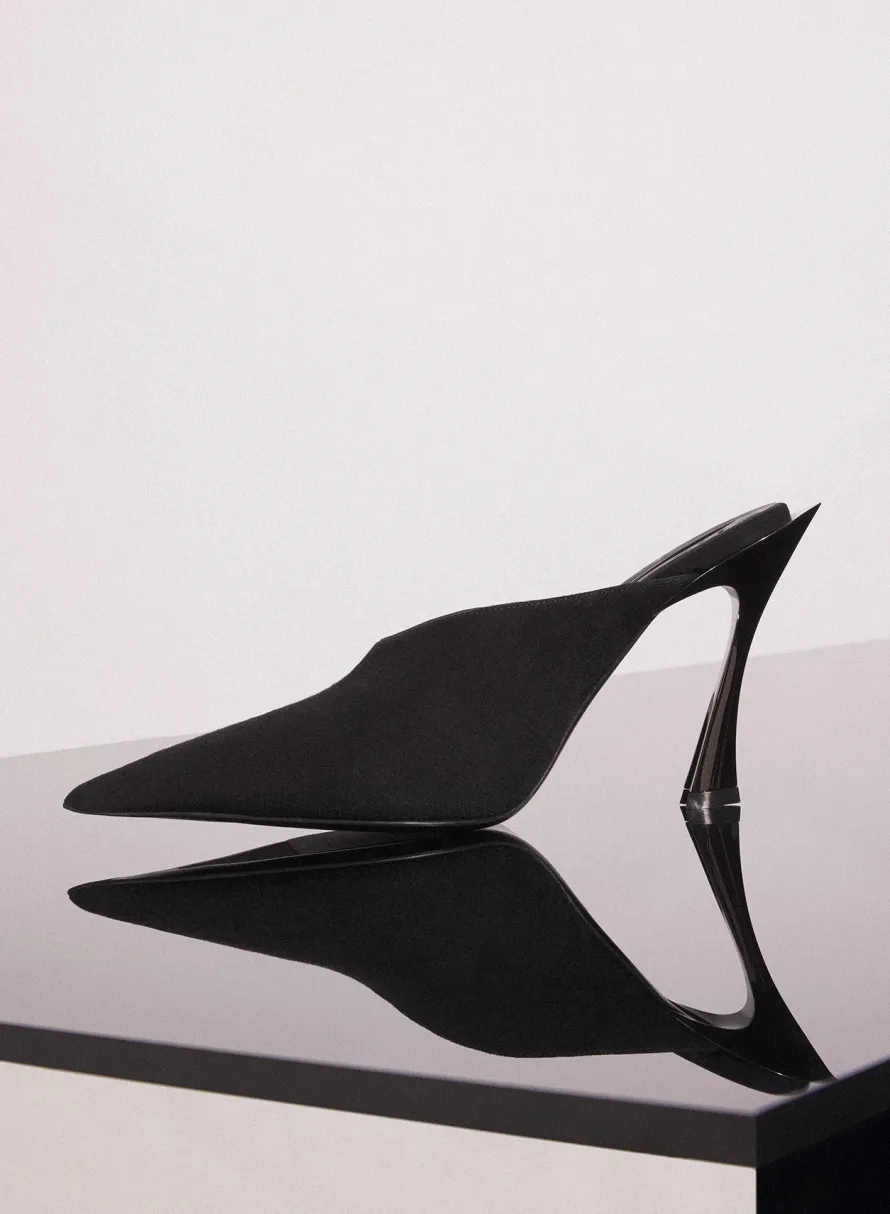 MUGLER black suede Fang 95 mules