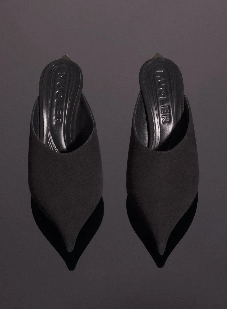 MUGLER black suede Fang 95 mules