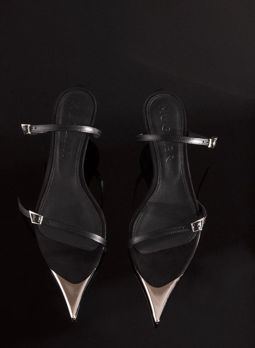 MUGLER Black suede Fang 95 sandals