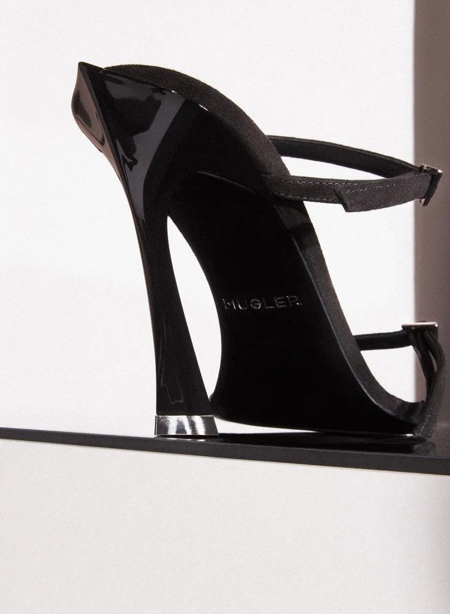 MUGLER Black suede Fang 95 sandals