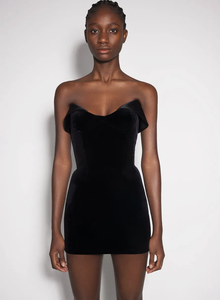 Women MUGLER black velvet and satin mini dress
