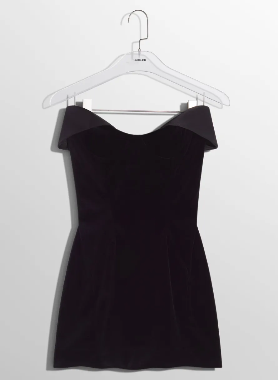 Women MUGLER black velvet and satin mini dress