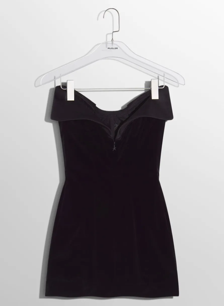 Women MUGLER black velvet and satin mini dress