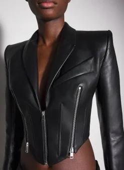 Women MUGLER black zipped leather jacket