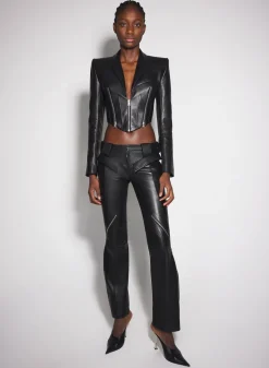 Women MUGLER black zipped leather jacket