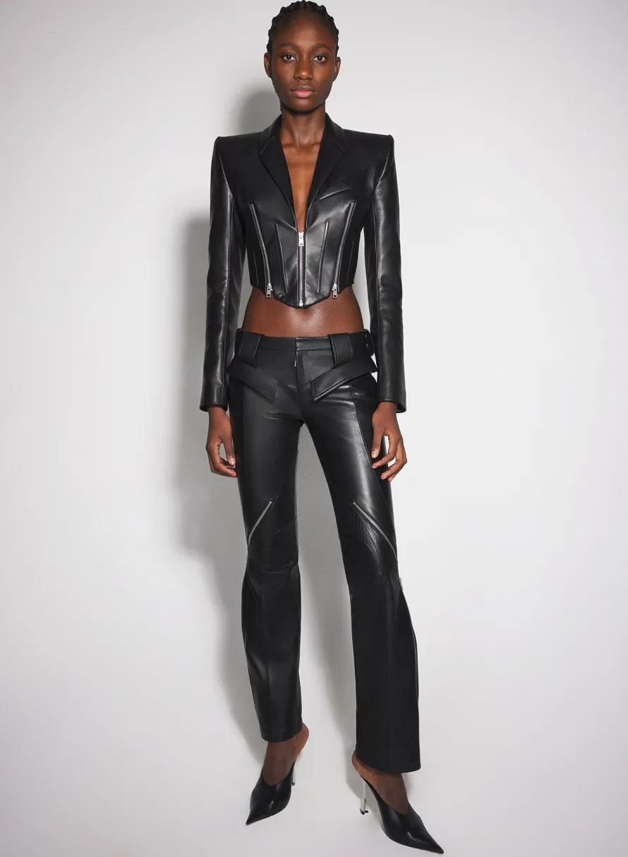 Women MUGLER black zipped leather jacket