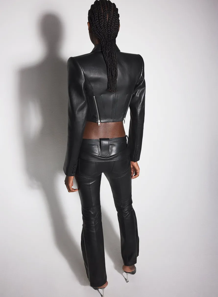 Women MUGLER black zipped leather jacket