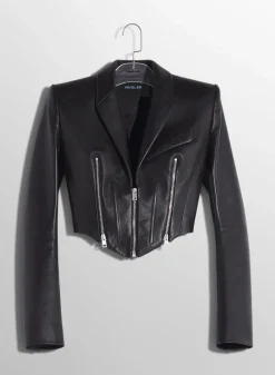 Women MUGLER black zipped leather jacket