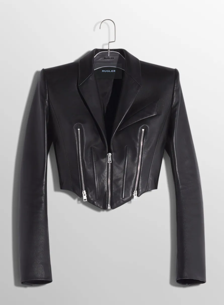 Women MUGLER black zipped leather jacket