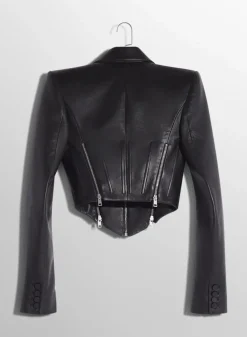 Women MUGLER black zipped leather jacket