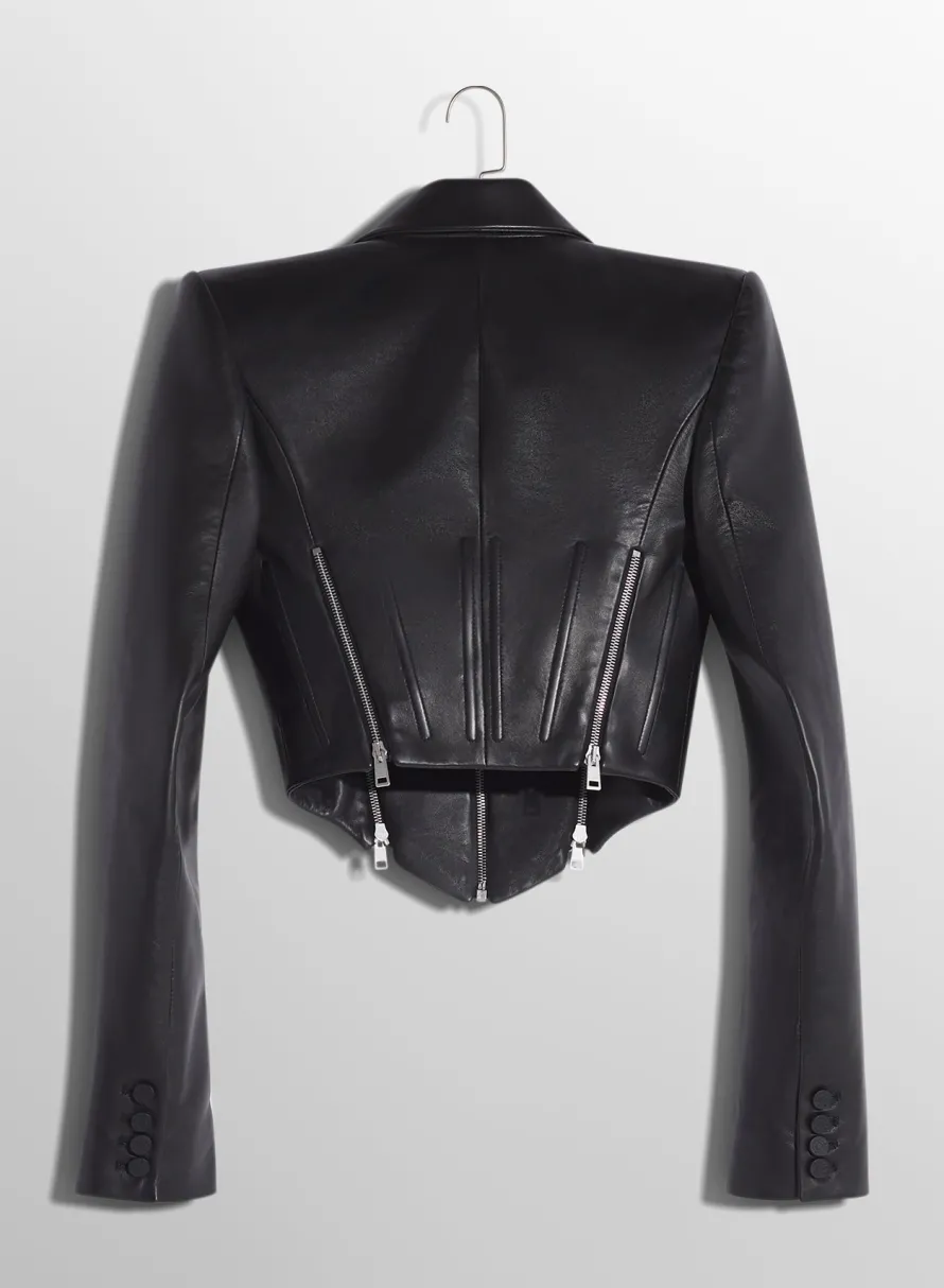 Women MUGLER black zipped leather jacket