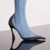 MUGLER blue bi-color boned denim fang 95 ankle boots