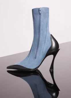 MUGLER blue bi-color boned denim fang 95 ankle boots