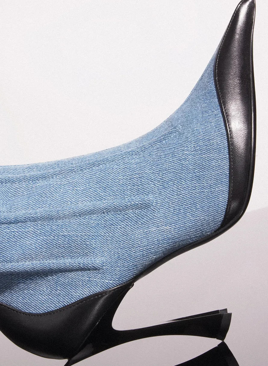 MUGLER blue bi-color boned denim fang 95 ankle boots
