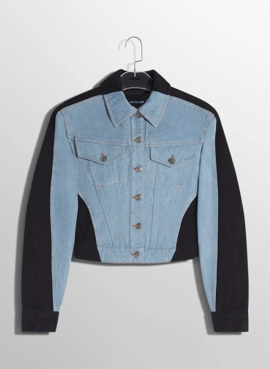Women MUGLER blue bi-color denim jacket