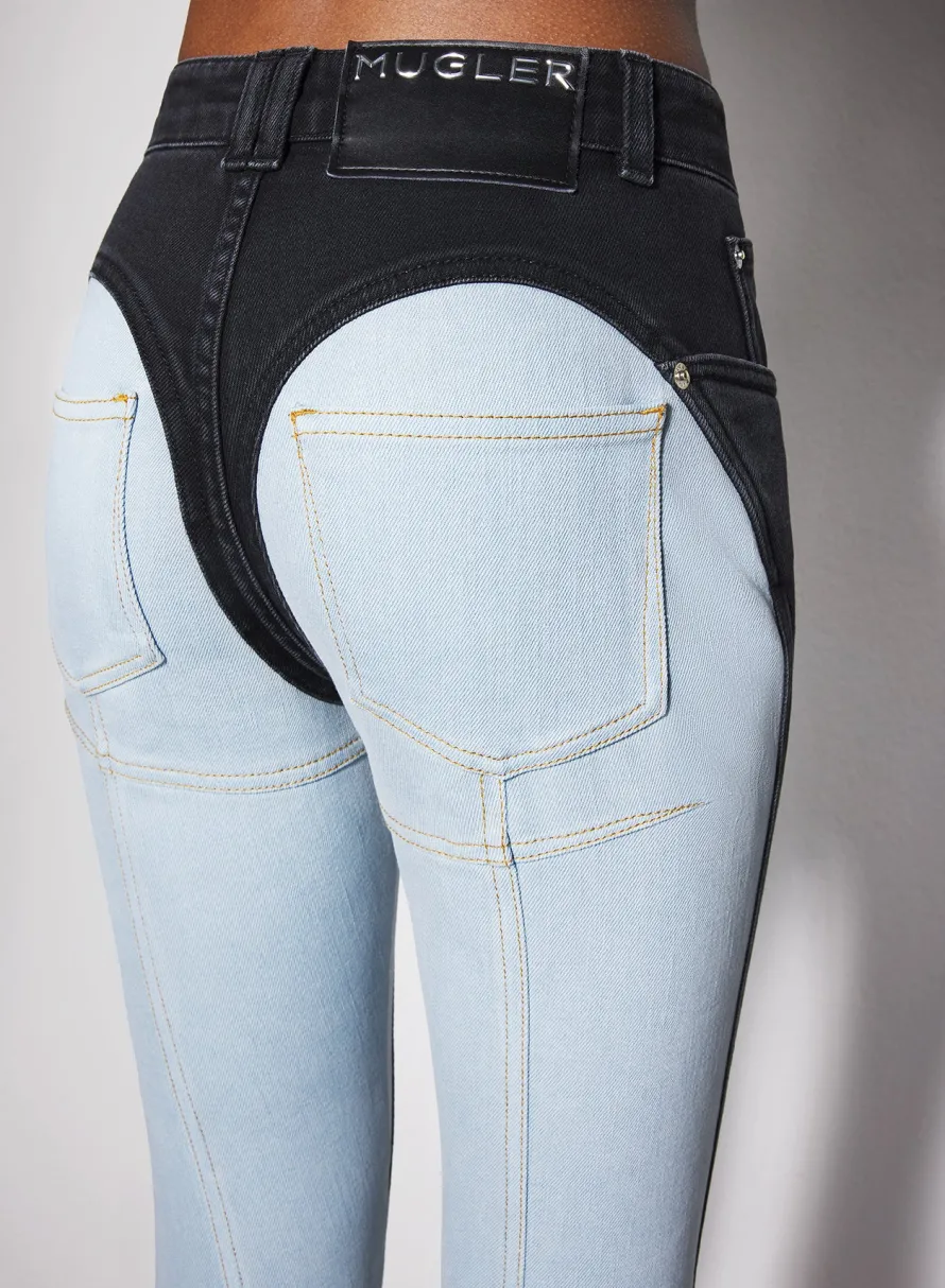 Women MUGLER blue bi-color skinny jeans