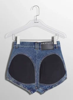 Women MUGLER blue bi-material denim shorts
