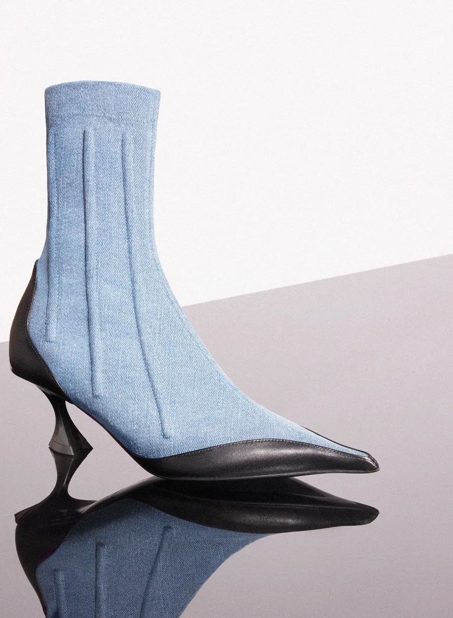 MUGLER blue boned denim fang 55 ankle boots