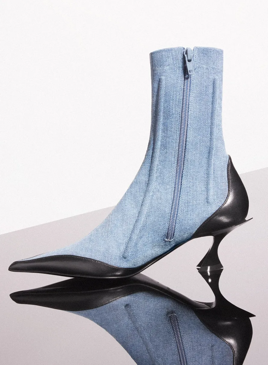 MUGLER blue boned denim fang 55 ankle boots