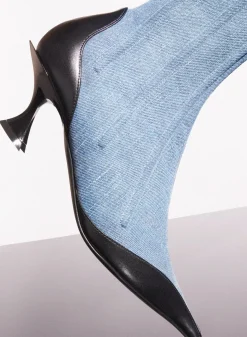 MUGLER blue boned denim fang 55 ankle boots