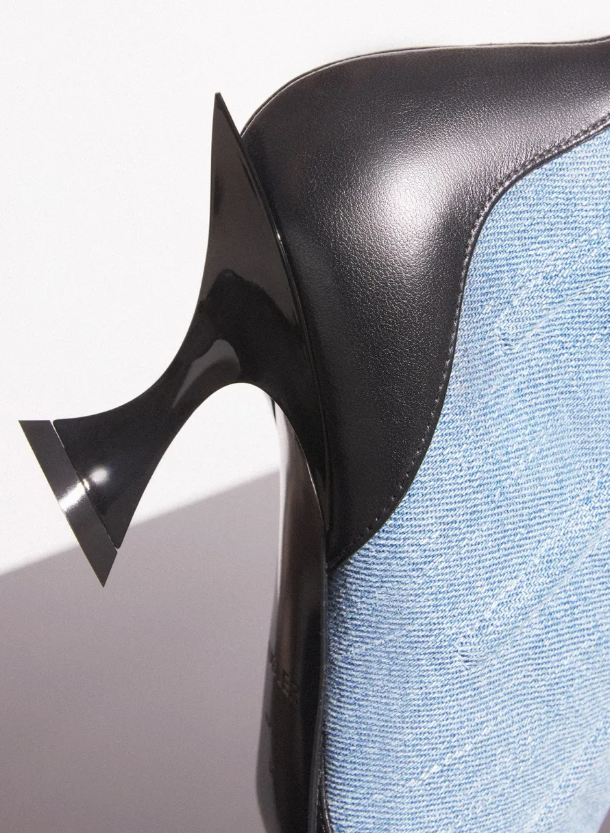 MUGLER blue boned denim fang 55 ankle boots