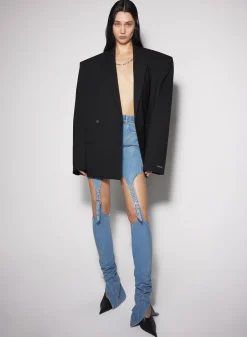 Women MUGLER blue buckled chaps skinny jeans