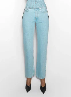 Women MUGLER blue laced-up straight leg jeans