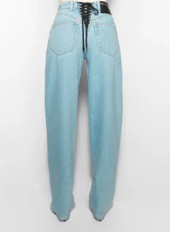 Women MUGLER blue laced-up wide leg jeans