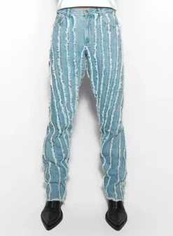 Women MUGLER blue raw edge spiral baggy jeans