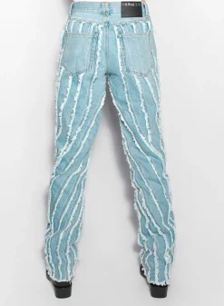 Women MUGLER blue raw edge spiral baggy jeans