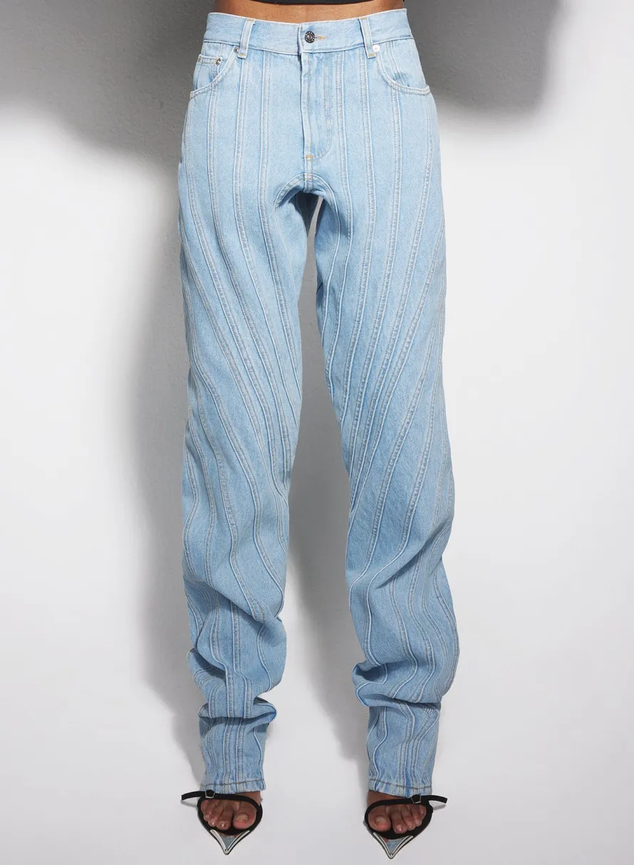 Women MUGLER blue spiral baggy jeans