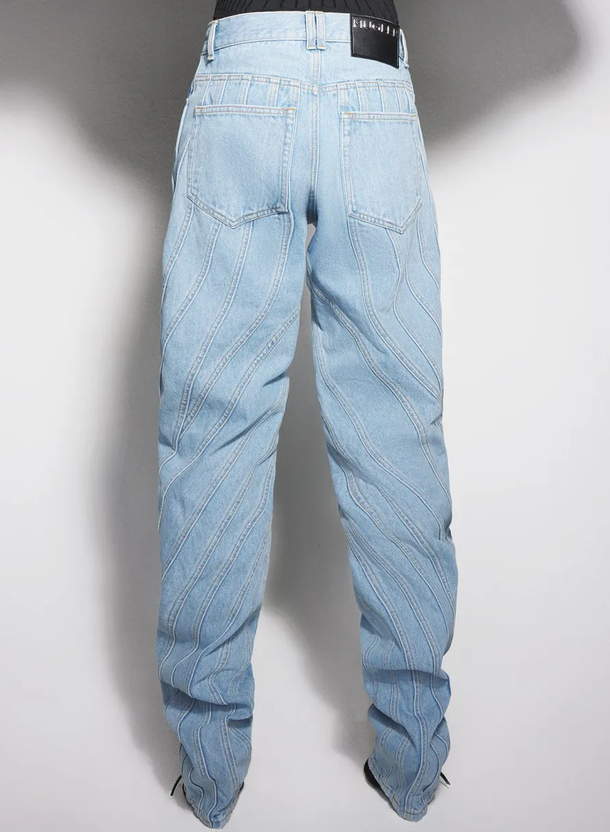 Women MUGLER blue spiral baggy jeans