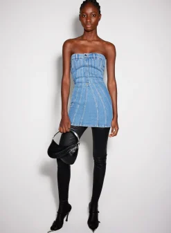 Women MUGLER blue spiral denim bustier dress