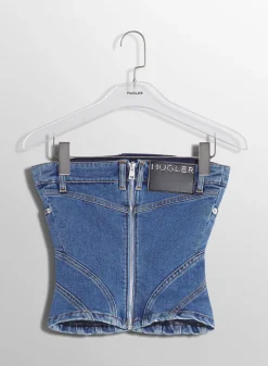 Women MUGLER blue spiral denim bustier