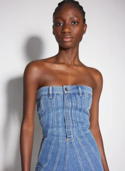Women MUGLER blue spiral denim bustier dress