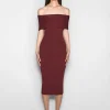 Women MUGLER burgundy off-shoulder sculpting knit dress